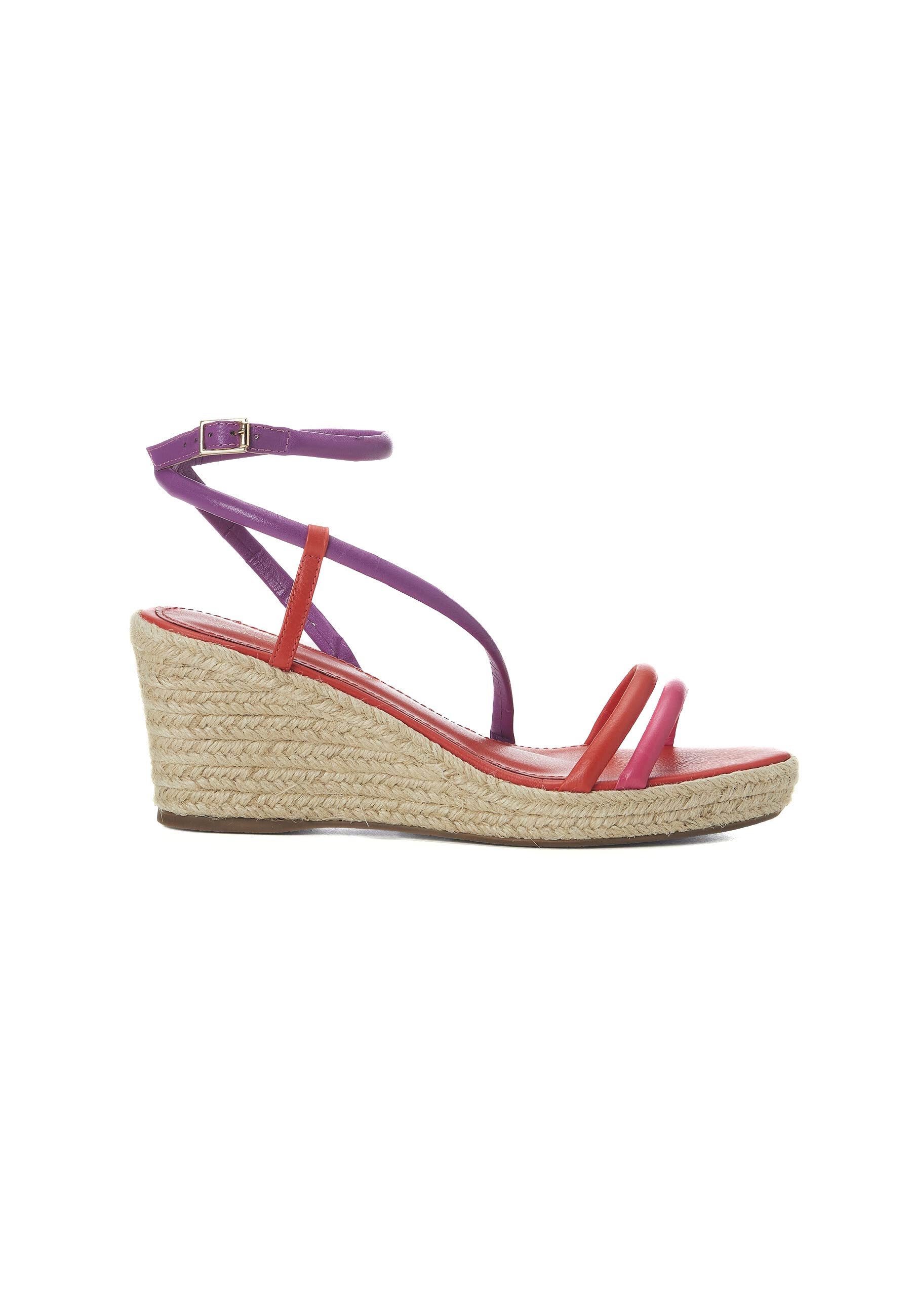 Romã Pink Leather Espadrille Wedges – Jute Platform