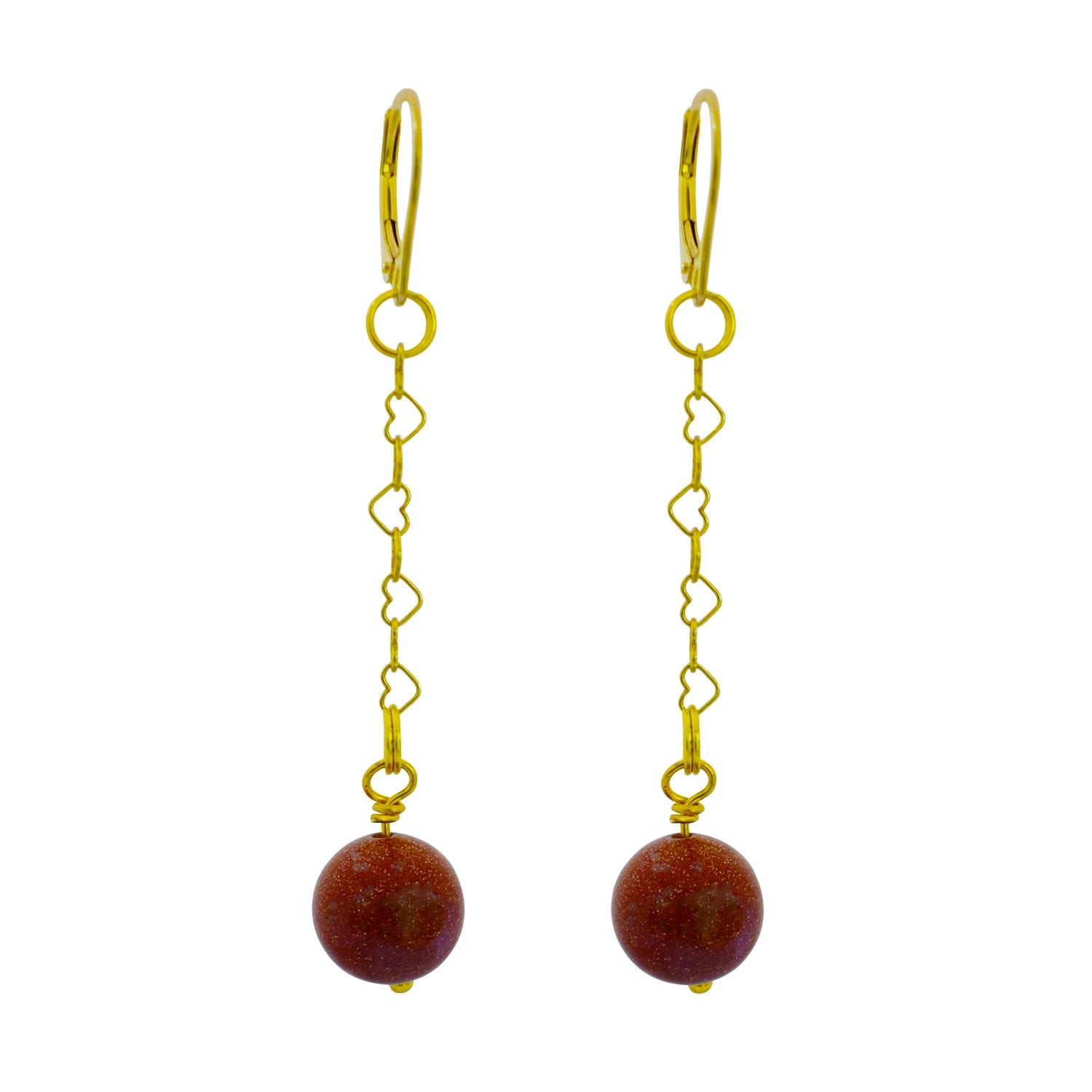 Brown Goldstone and Yellow Gold Vermeil Earrings, Heart Chain Earrings, Bloom Collection  | by nlanlaVictory