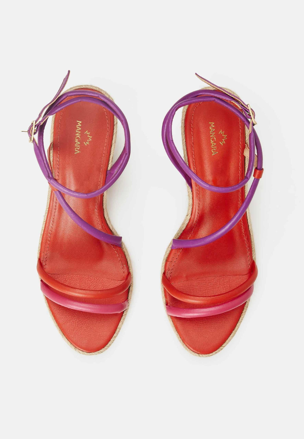 Romã Pink Leather Espadrille Wedges – Jute Platform