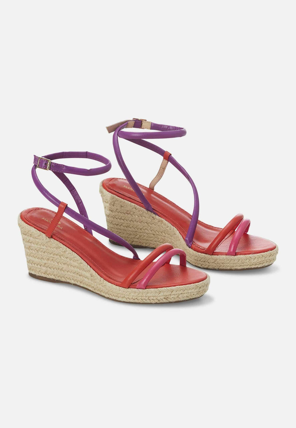 Romã Pink Leather Espadrille Wedges – Jute Platform